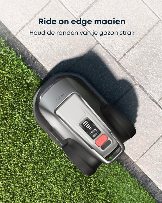 eufy Robotgrasmaaier E15 - Draadloos - Zonder RTK - Geen signaalproblemen - 5-Minuten-setup - Automatische mapping tot 800 m2 - Obstakelvermijding - Ride-On Edge - Bediening via app - Met regenkap