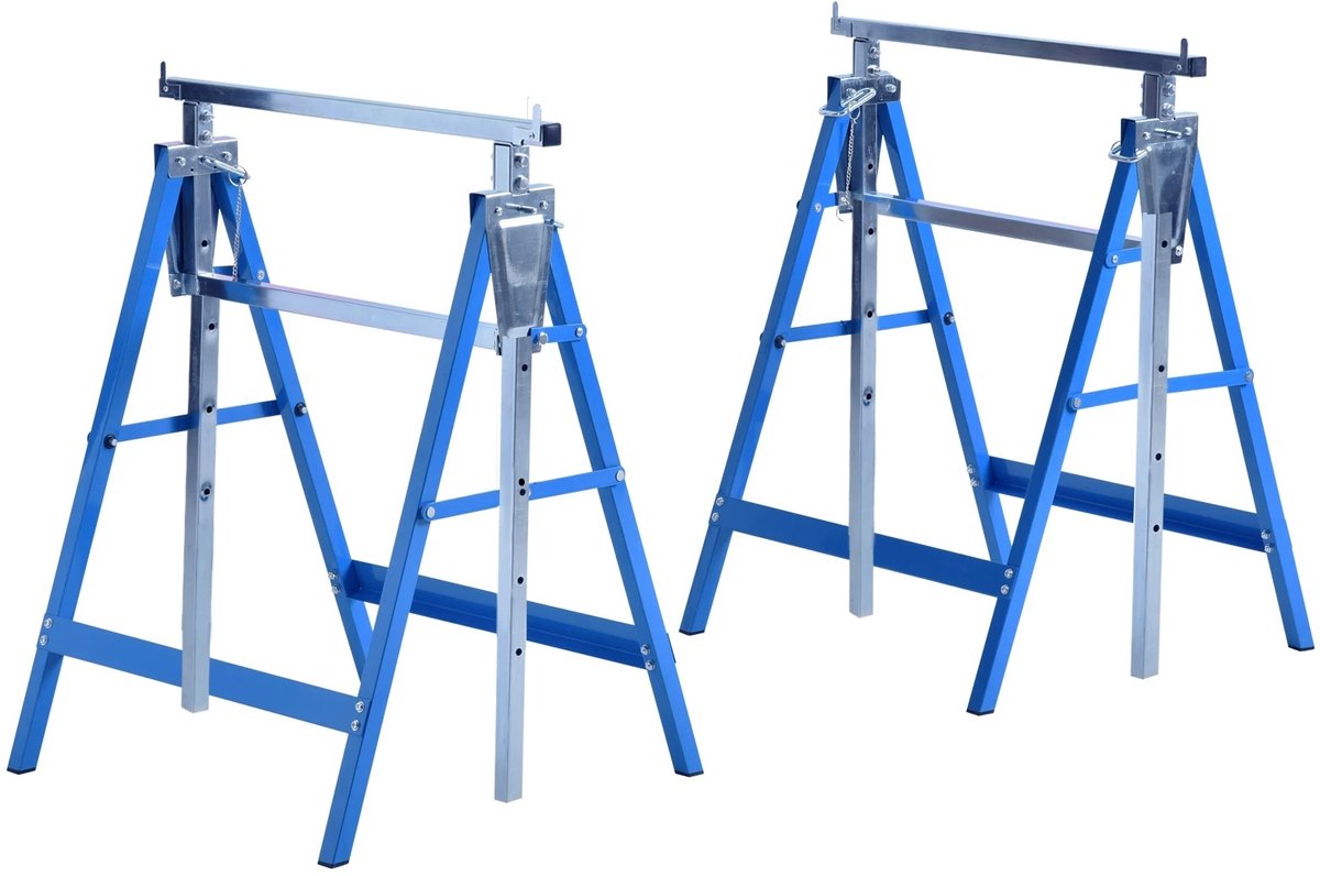 Roossentials opvouwbare telescopische ezels - 2 stuks - In hoogte verstelbaar - Werkbank - Werktafel - Werkplaatstafel - Blauw - 80 tot 130 cm