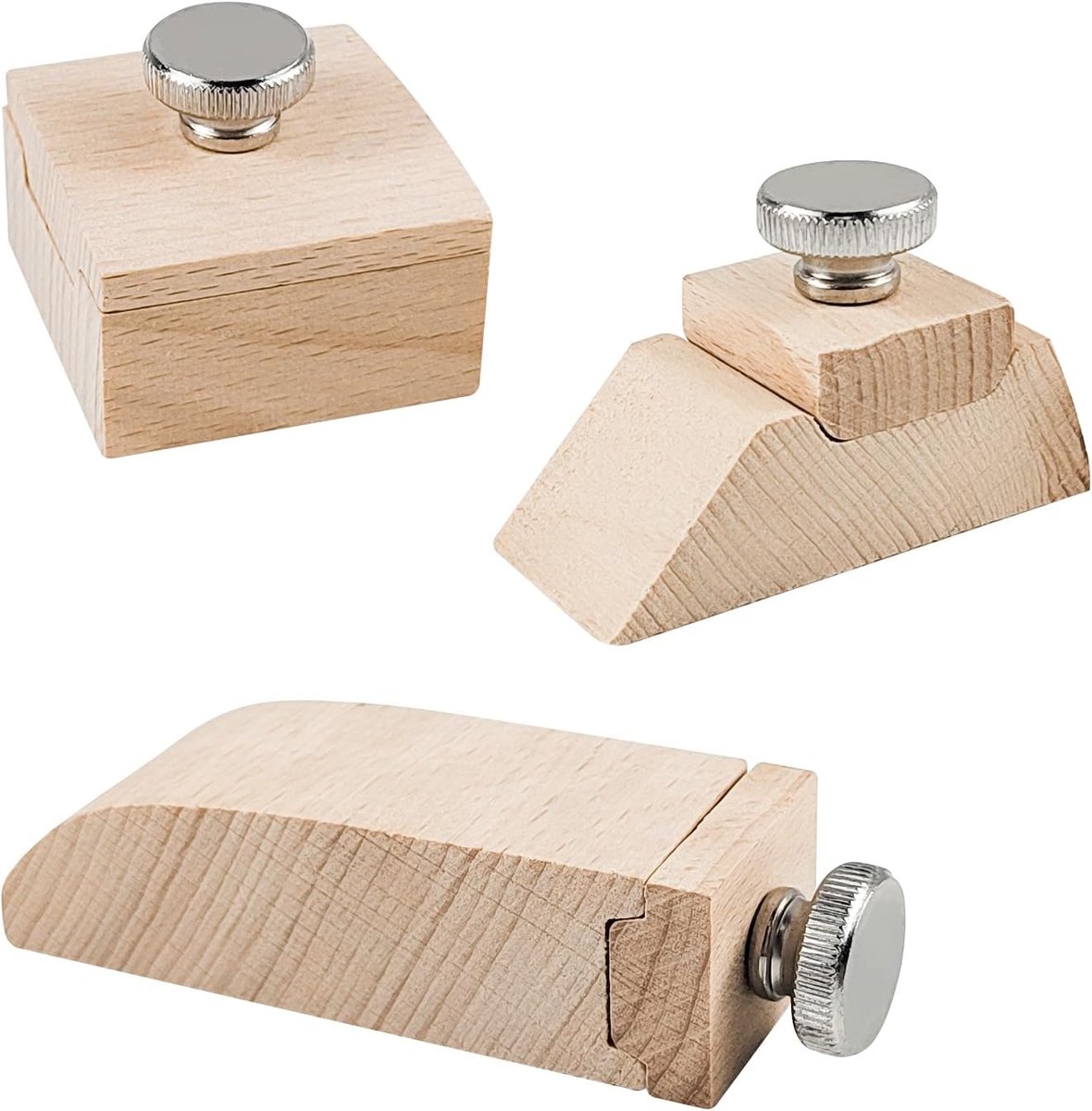 Thijox - 3 Stuks Houten Schuurblok Beukenhout - Vierkant en Afgeschuind Handschuurblok Inclusief Spijker - Licht en Compact Leergereedschap voor Polij