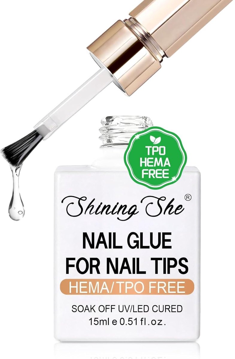 Thijox - Shining She Nagellijm voor Kunstnagels, Extra Sterke Transparante Nagellijm Gel, TPO-vrij, HEMA-vrij, UV/LED Uitharding, 1 Stuk voor Nageltip