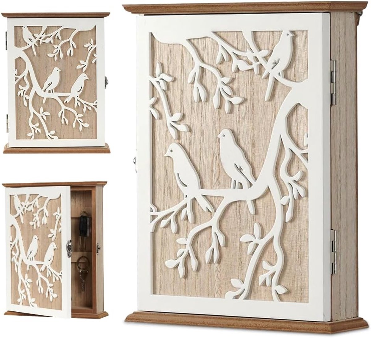 Thijox - Design Sleutelkastje Houten Sleutelbox - Sleutelopslag Hal - Sleutelkast Houten Sleutelhouder 20x6x26,5 cm Natuur - Wandmontage of Op Werkbla