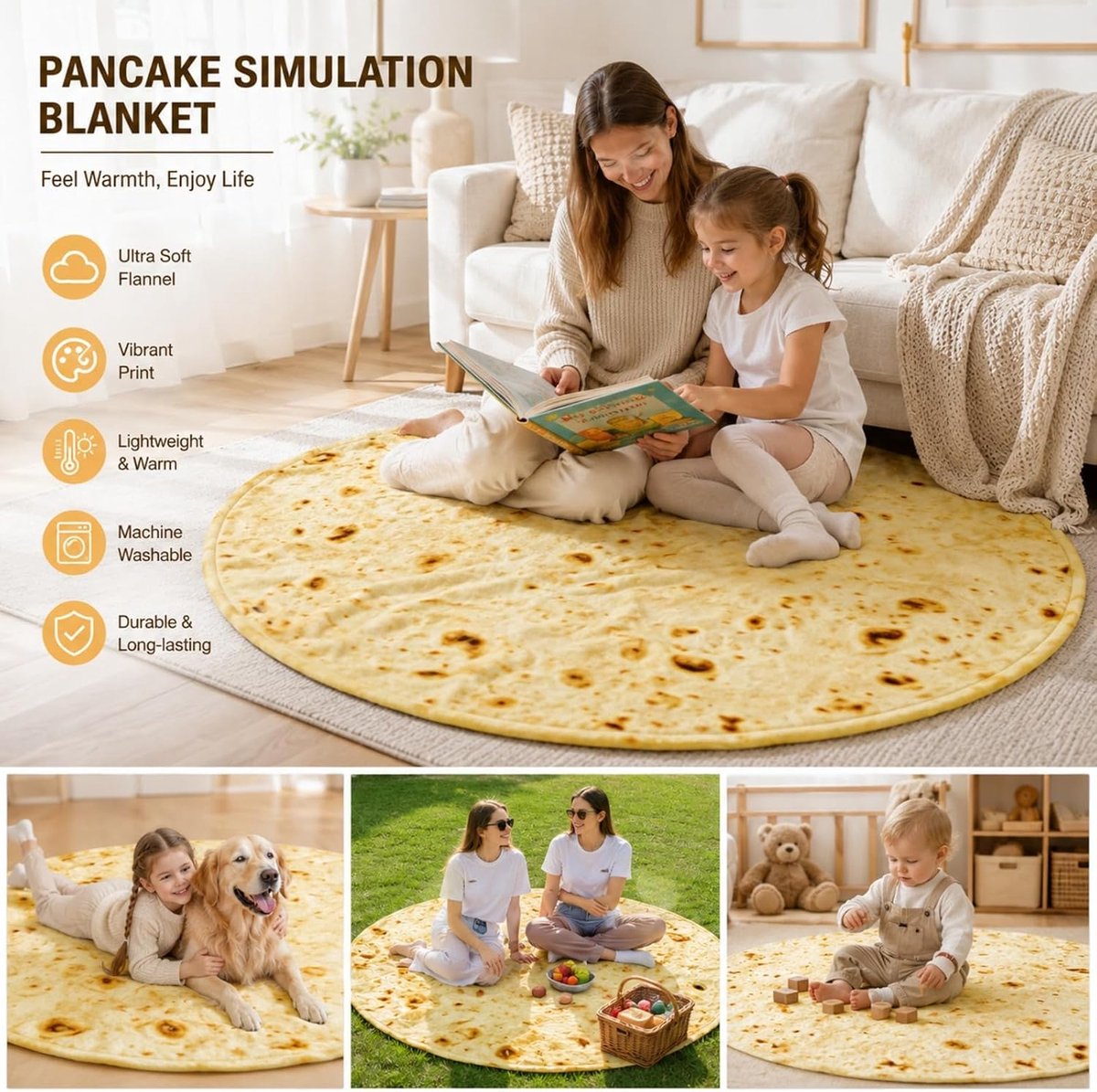 Thijox - Grappige Tortilla Deken 120/150 cm - Ronde Burrito Knuffeldeken van Flanel - Creatief Taco Patroon - Ideaal voor Binnen, Buiten, Strand en Pi