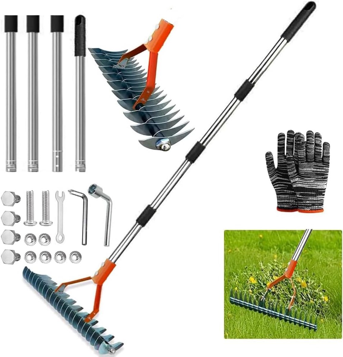 SnelShoppen - Hand Scarifier Rake - Tuin Riek voor Verticuteren, 3-in-1 Handgereedschap van Roestvrij Staal met Houten Handvat - Ideaal voor Gazons en