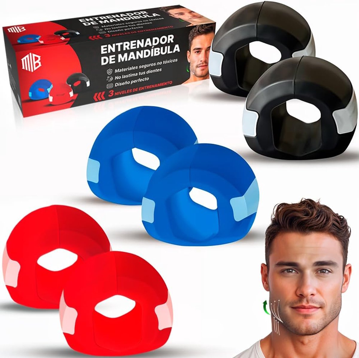 Thijox - ManiBoom Jaw Kaaktrainer met 3 Niveaus (15-25 kg) - Siliconen Jawliner voor Strakkere Gezichts- en Halscontouren - Ergonomische Kaak Exercise
