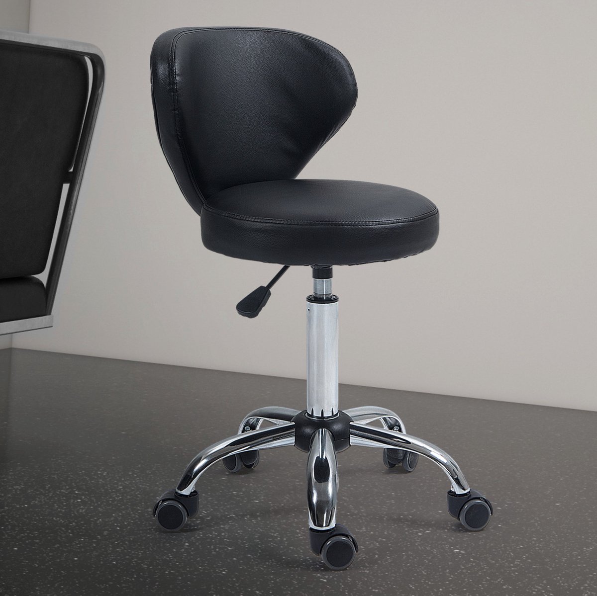 STILVORA Bureaukruk 54 x 45 x 88 cm - Draaibaar 360 Graden En In Hoogte Verstelbaar Met Rugleuning En Wielen - Voor Salon En Thuis - Kunstleer Zwart