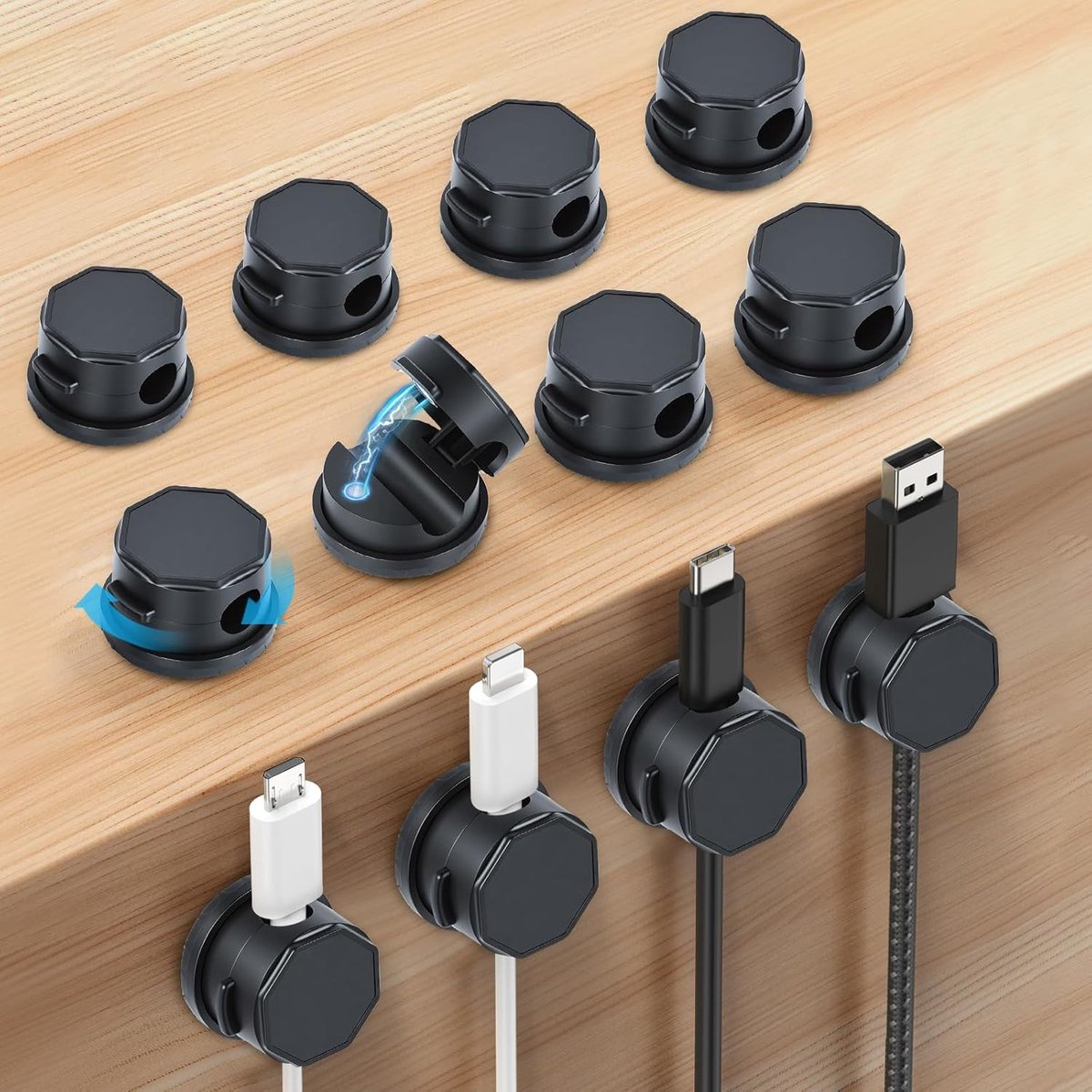 SnelShoppen - 12 Stuks Kabelclips Organizer - 360° Draaibare Magnetische Kabelhouder - Zelfklevende Kabelclips voor Kabelbeheer - Bureau Organizer - Z