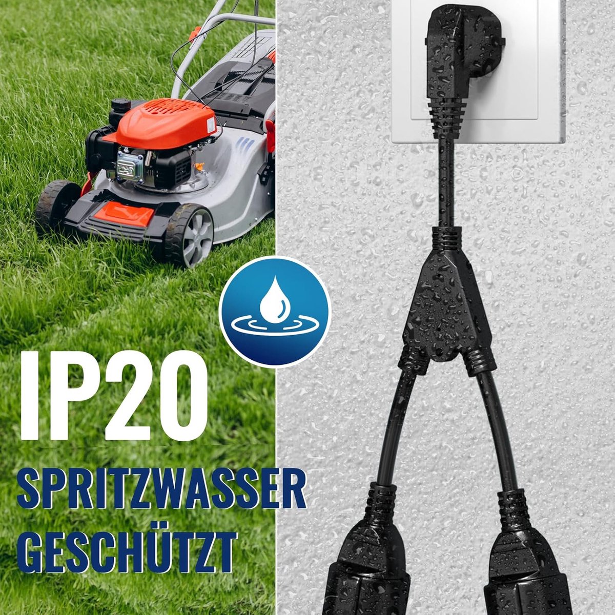 Thijox - Dubbele Stekker Stopcontact 2-voudig Meervoudig Stopcontact met Flexibele Kabel, 2-in-1 Schuko Korte Verlengkabel IP20 voor Binnen en Buiten,