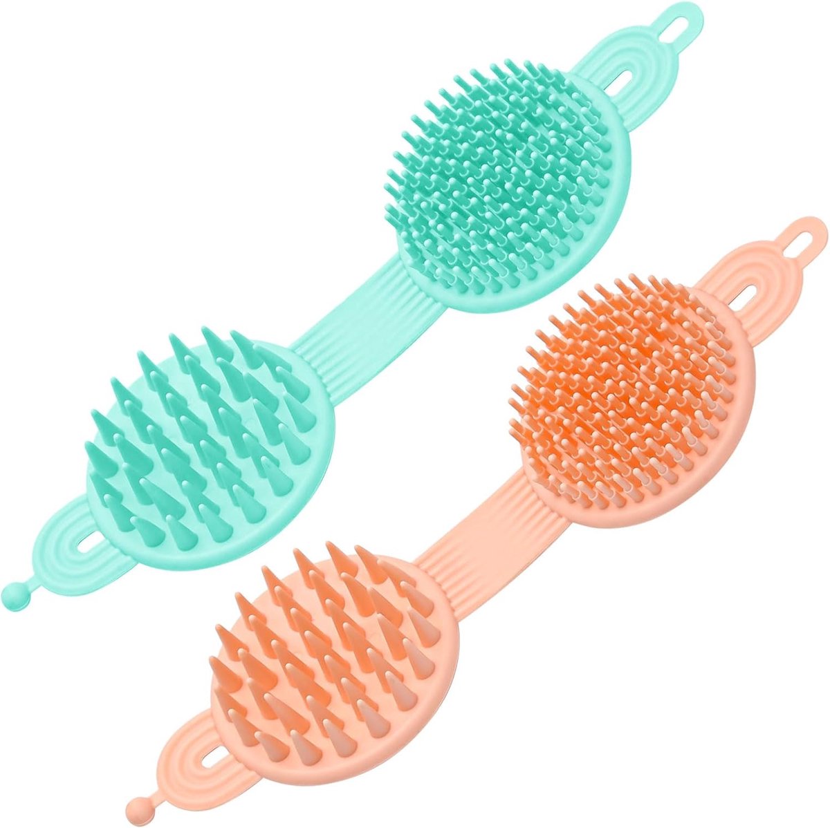 Thijox - Hoofdhuidmassager 2 Stuks - Zachte Rubber Scrubber voor Hoofdhuid Exfoliatie, Roos Verwijdering en Haargroei, TPR, Groen & Roze, 7,5 cm, Voor