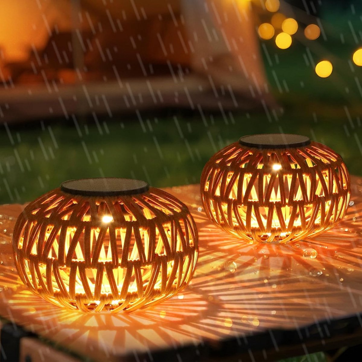 Thijox - Solar Lantaarns voor Buiten - 2 Stuks Rattan LED Lampen - Weerbestendig Boho Tafellamp voor Tuin, Terras en Balkon - Decoratie Cadeau voor Vr