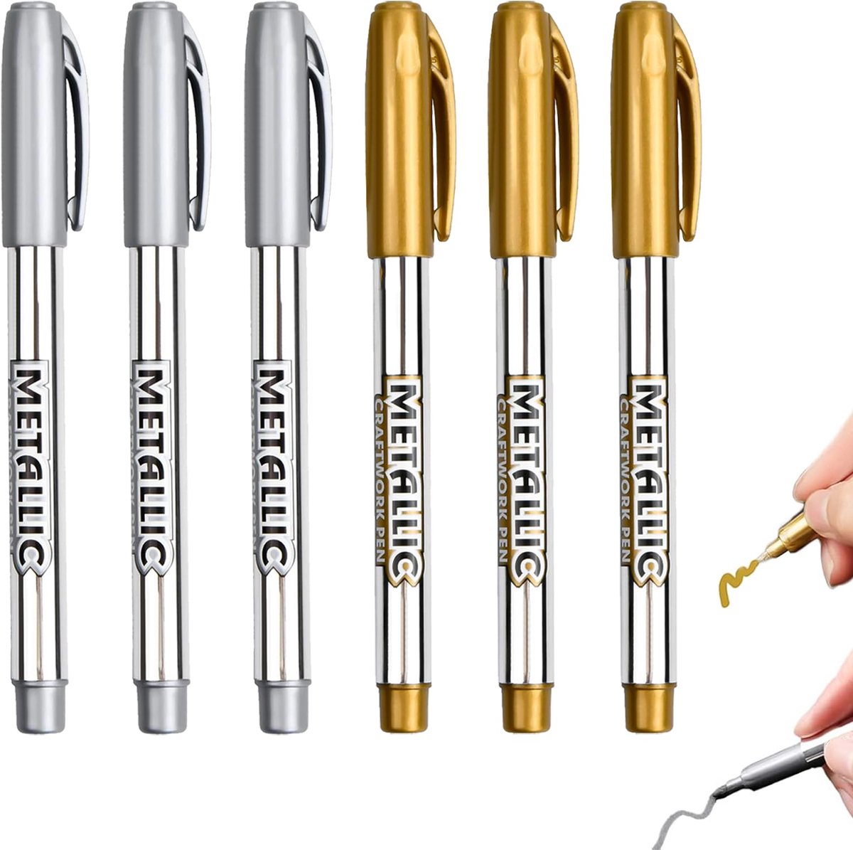 metallic markers 6 stuks - goud en zilver - sneldrogend - perfect voor decoratie - ShopVlot
