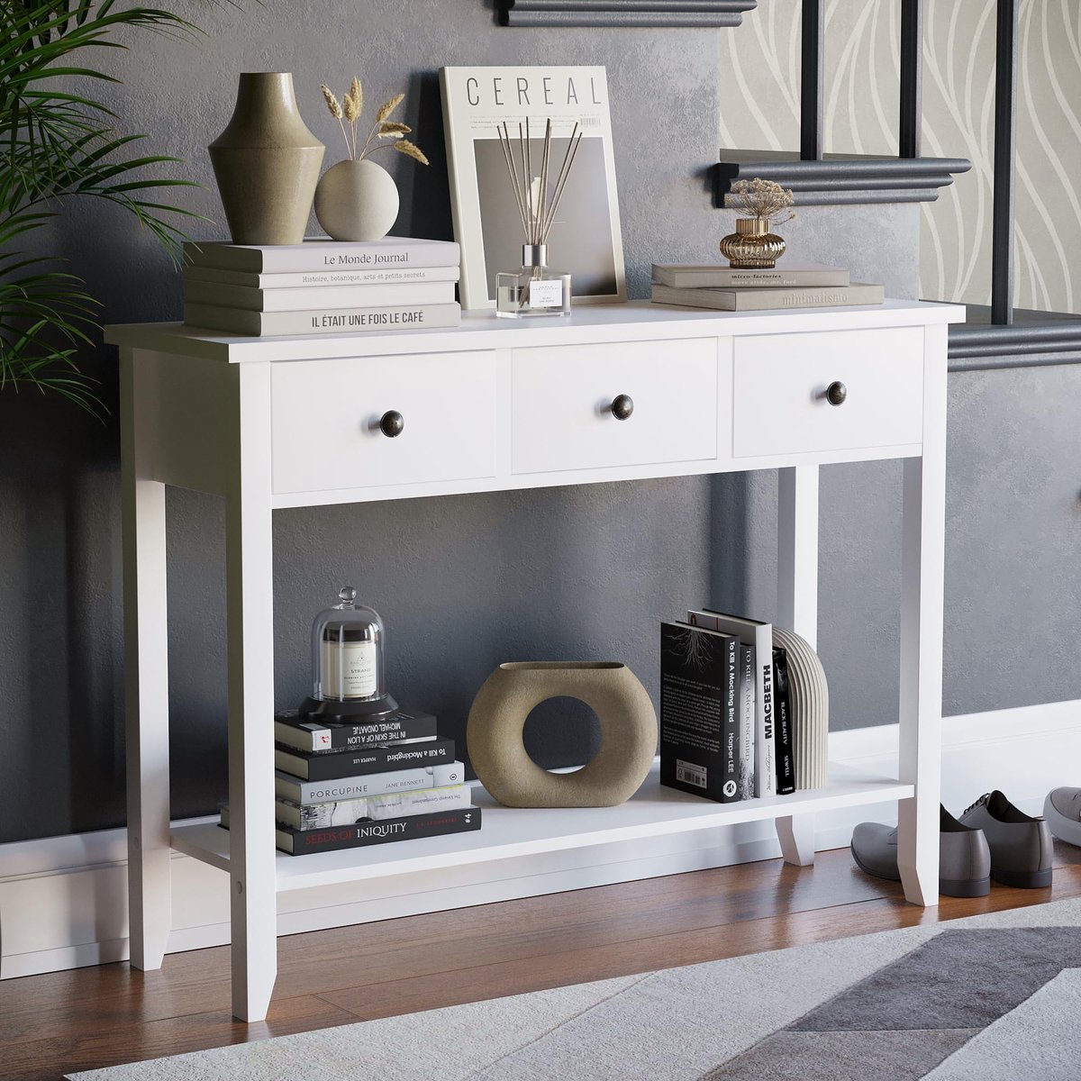 Consoletafel met onderplank - Wit - 3 laden - Perfect voor woonkamer of hal - ShopVlot