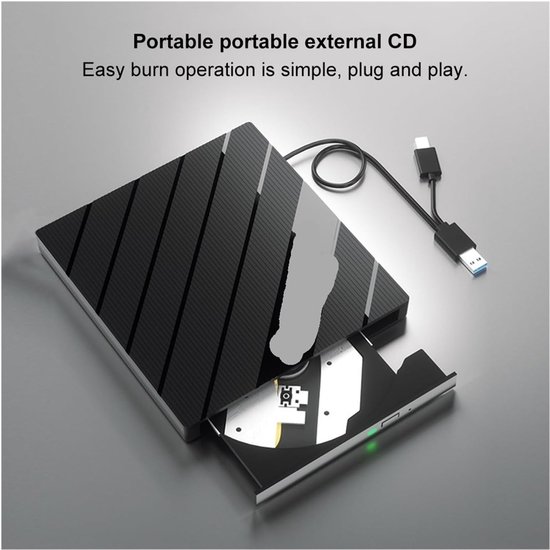 Externe DVD-speler - CD/DVD Brander - Bestanden Branden - 7-in-1 Kaartlezer - USB 3.0 Type-C - Zwart — afbeelding 3
