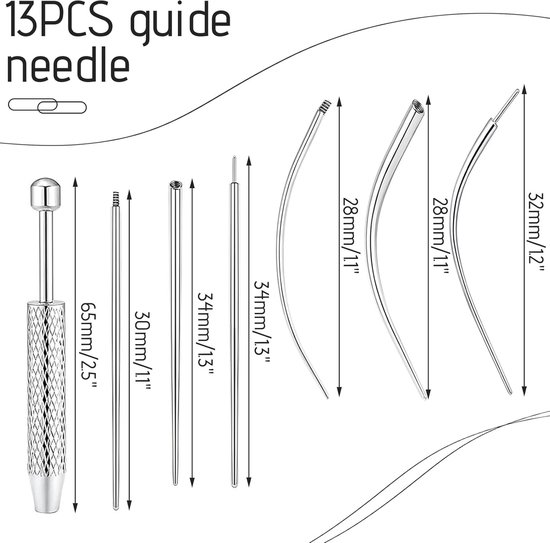 Tang, 6 rechte naalden, 6 gebogen naalden, piercinggereedschap, voor oor, neus, lip, lichaam — afbeelding 4