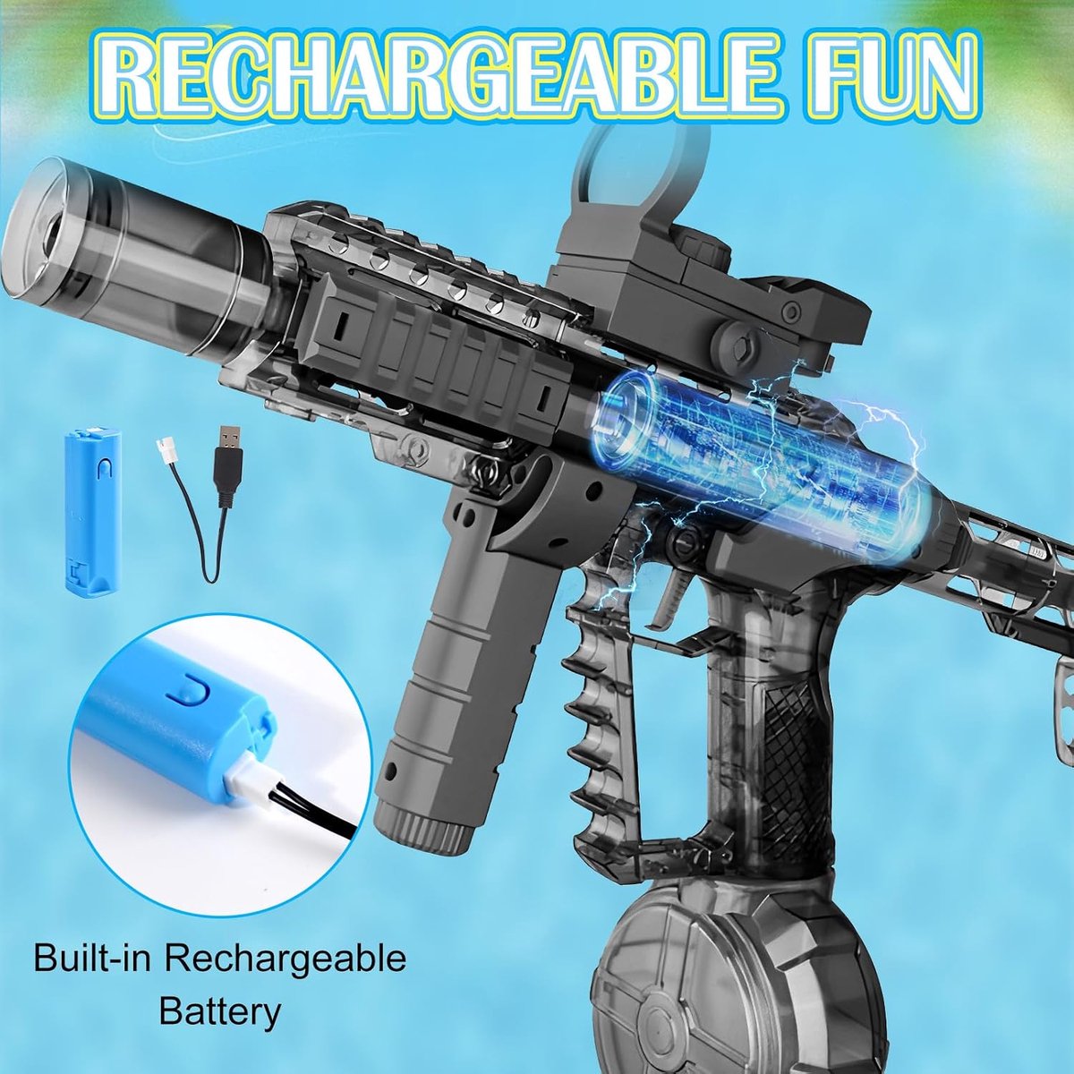 Waterpistolen Kinderen, Elektrische Waterpistool met Lichteffecten, Automatische Waterpistolen Met Groot Bereik Tot 6-8m,Geschikt voor Zwembaden, Stranden en Waterparken