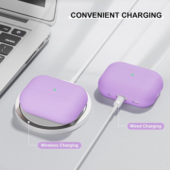 2PCS Mocarheri Siliconen hoes Compatibel met Airpods Pro 2e generatie hoes 2022, Ultra-Thin, zachte bescherm hoes voor Airpods Pro 2, LED vooraan zichtbaar (roze/lichtpaars) — afbeelding 2