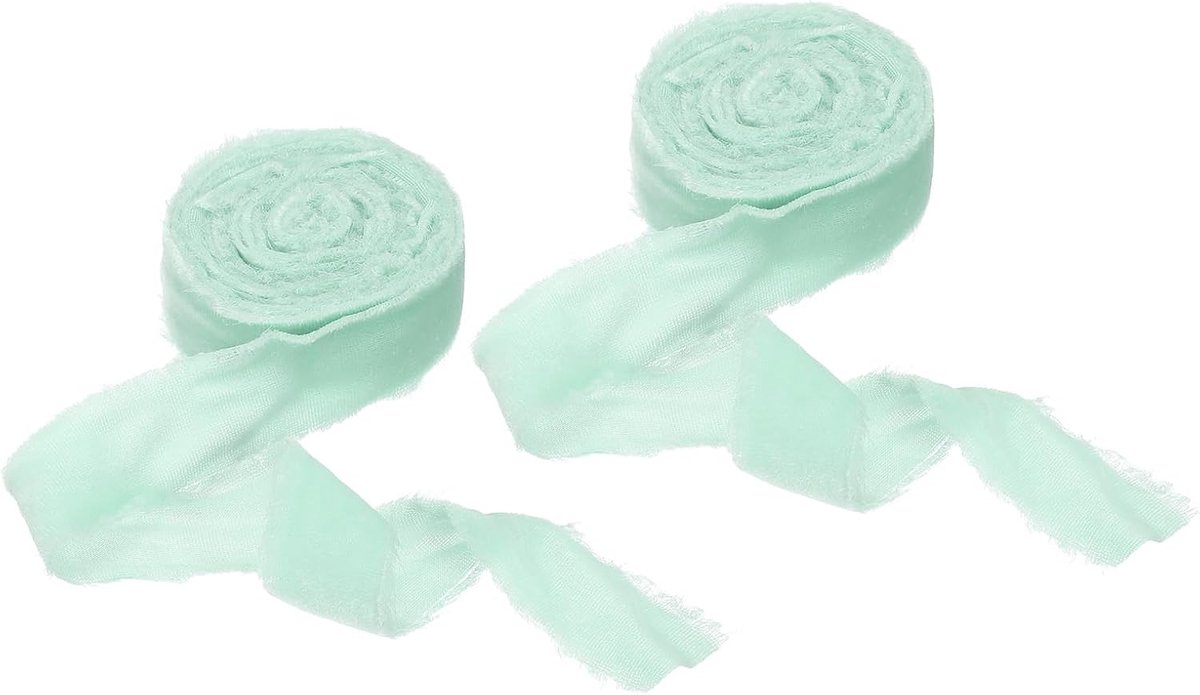 Fluwelen lint 3 cm x 3 m, 2 rollen gerimpelde handgemaakte gerafelde rand vintage linten voor geschenkverpakking, kerstboomversiering, bruiloftskrans, handwerk, huisdecoratie, lichtgroen