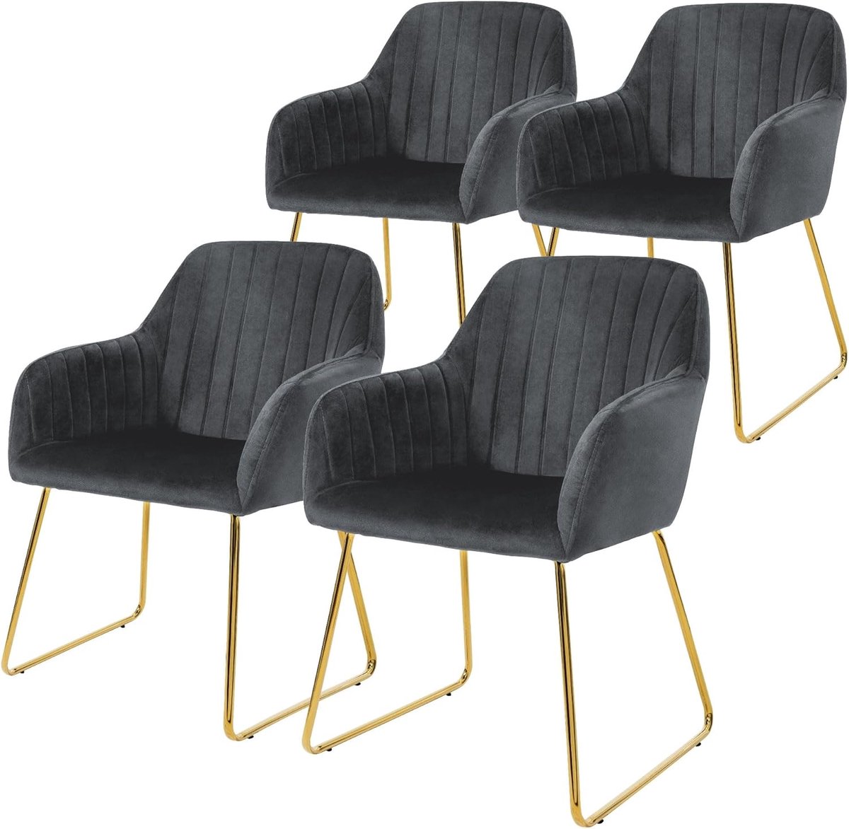 Eetkamerstoelen set van 4 fluwelen zitting grijs woonkamerstoel met rugleuning en armleuningen keukenstoel met gouden poten gestoffeerde met metalen frame ergonomische armstoel voor eettafel