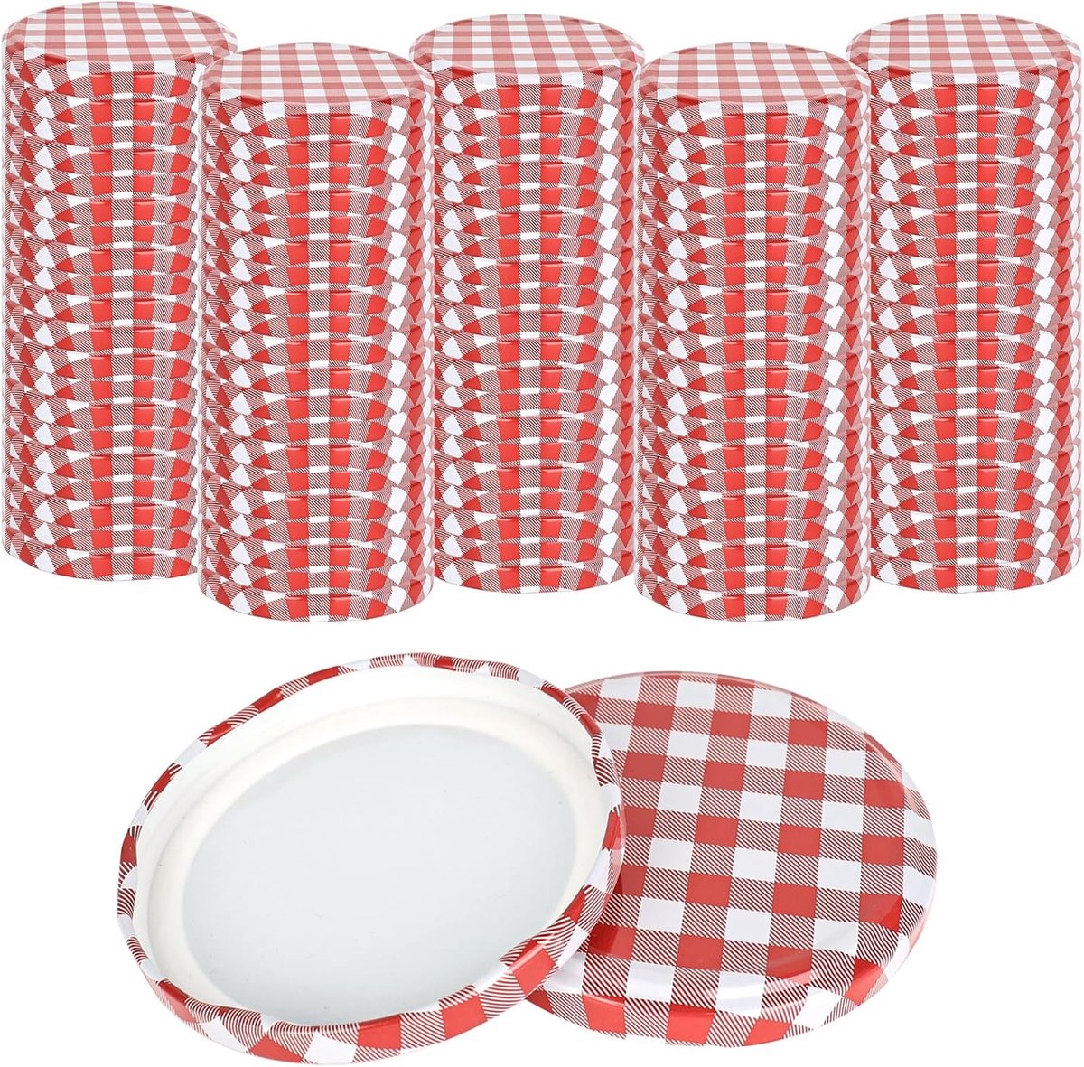 schroefdeksel TO 82, rood-wit geruit, deksel voor inmaakpotten, schroefdeksel voor inmaakpotten, schroefdeksel voor inmaakpotten, twist-deksel, 100 stuks