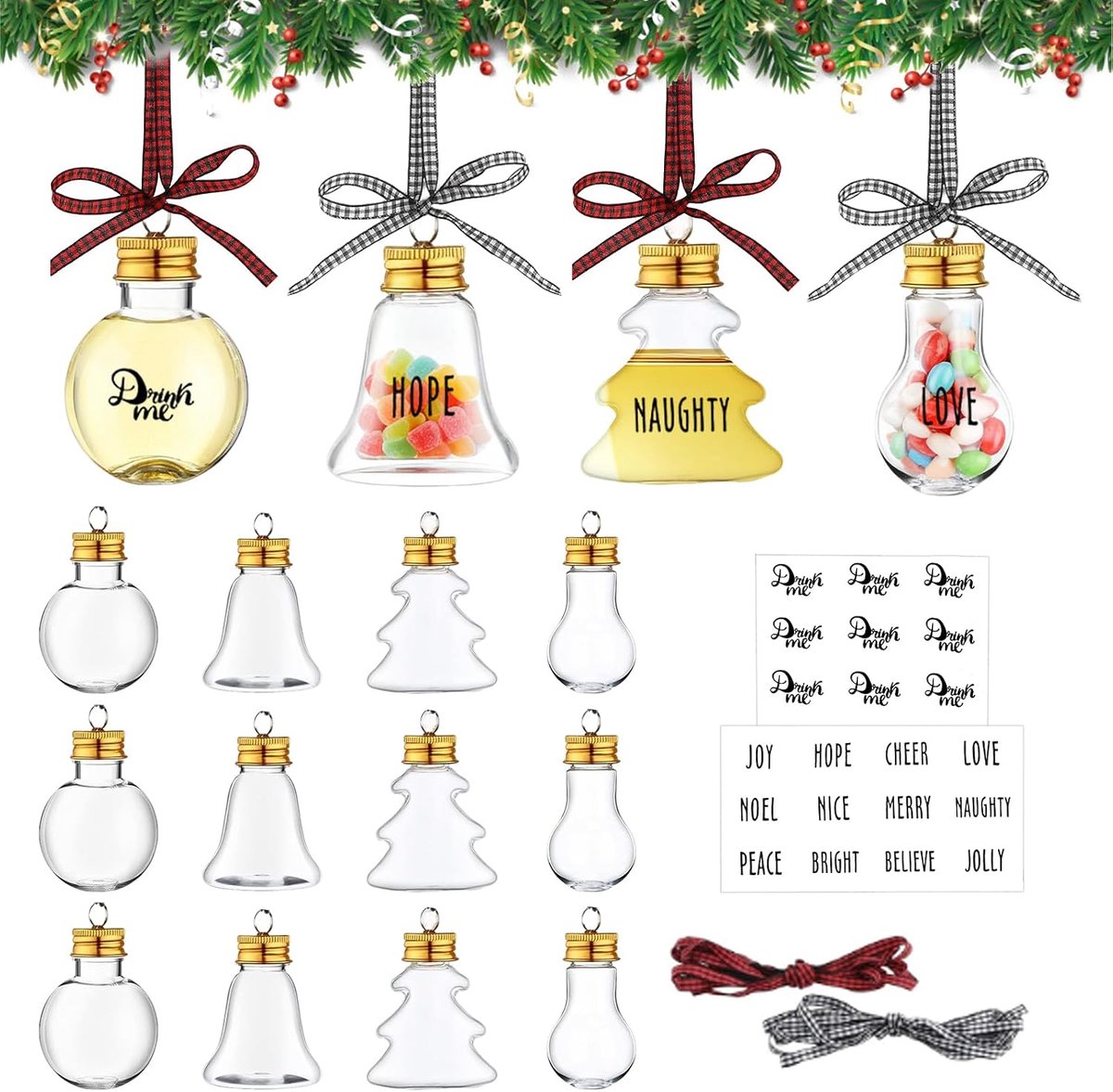 Kerstballen, kunststof, transparante kerstballen om te vullen, kerstballen, kerstdecoratie, hangers om te vullen met wijndrank-ornamenten