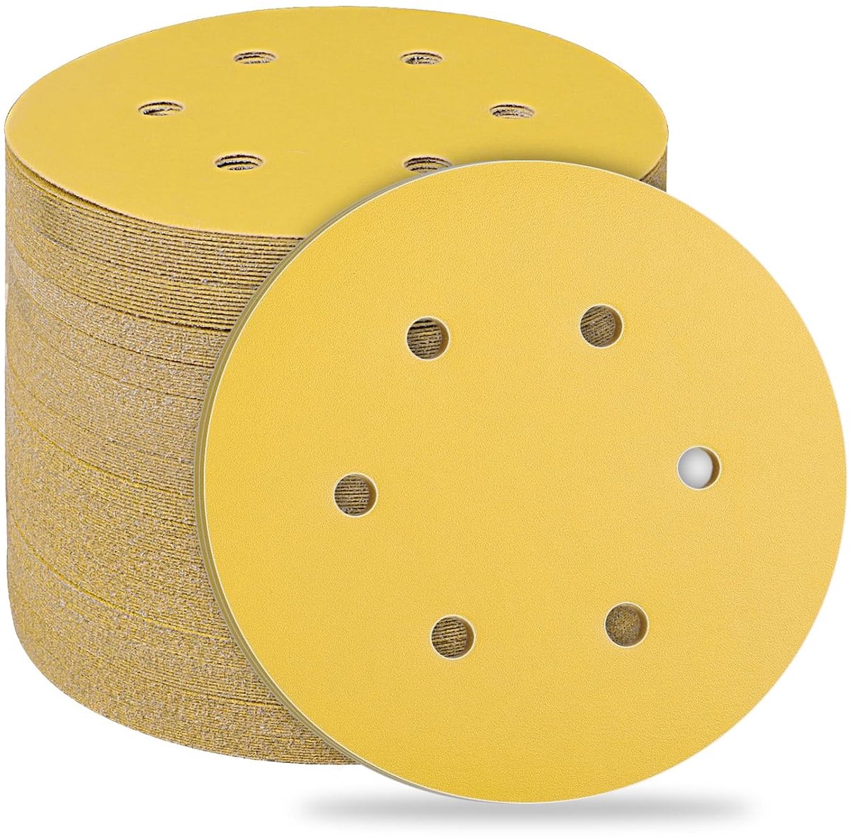 Klittenbandschuurpapier, 150 mm, 600 korrel, schuurbladen voor excenterschuurmachine, korrelmix voor hout, metaal en verf, 50 stuks, geel