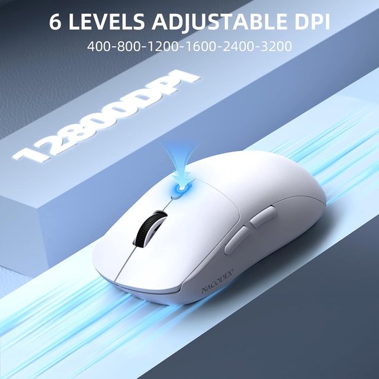 NJ07 SUPERLIGHT Draadloze Computermuis, BT/2,4 GHz/USB-C, 67g Lichtgewicht, 12800 DPI, 300 mAh Batterij, 1K Polling Rate, Gestroomlijnd Ergonomisch, Draadloze Stille Gaming voor PC/Mac - Wit — afbeelding 5