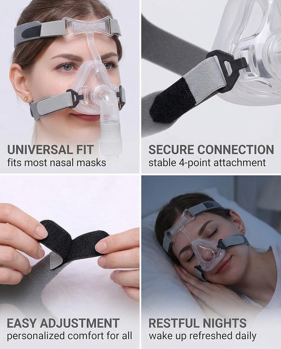 1 stuk Universele CPAP kopband voor masker en masker, 4 punt aansluiting CPAP kopband voor de meeste neus, Universele masker hoofdbekleding (grijs) — afbeelding 2