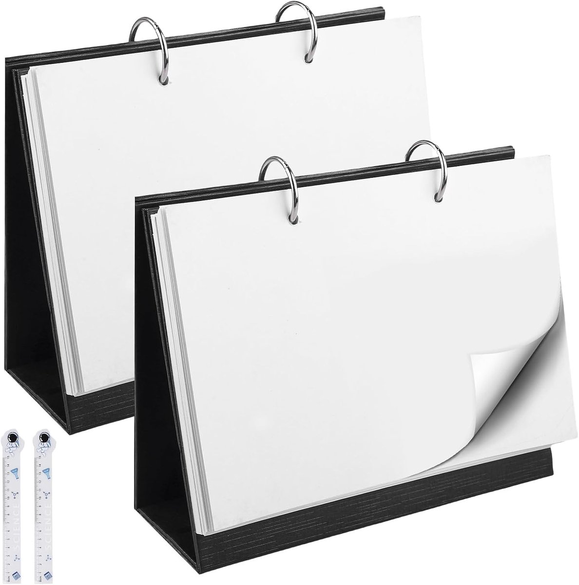 2 stuks doe-het-zelf blanco tafelkalender, ringbandkalender, uitneembare weekkalender, verticale bureaukalender met 2 cartoon-linialen, tafelkalender zonder datum voor thuis en kantoor (zwart)