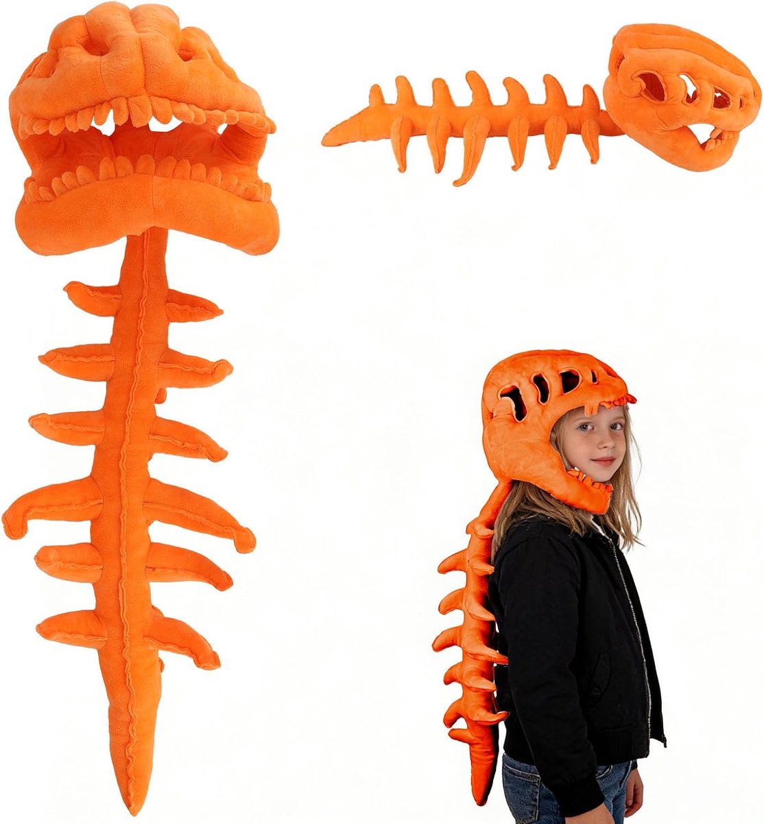 Draagbaar Dinosaurusskeletkostuum voor Kinderen, Realistische 3D Spinosaurus-Bottenknuffel met Uitschuifbare Ruggengraat voor Halloween en Themafeesten Cosplay-Rekwisieten