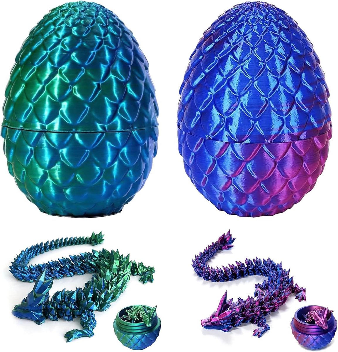 3D-Bedrukte Beweegbare Draak 2 Stuks Met Kristallen Ei - Mysterious Draken Voor Auto's, Kantoor, Huizen, Aquaria - Home Decor