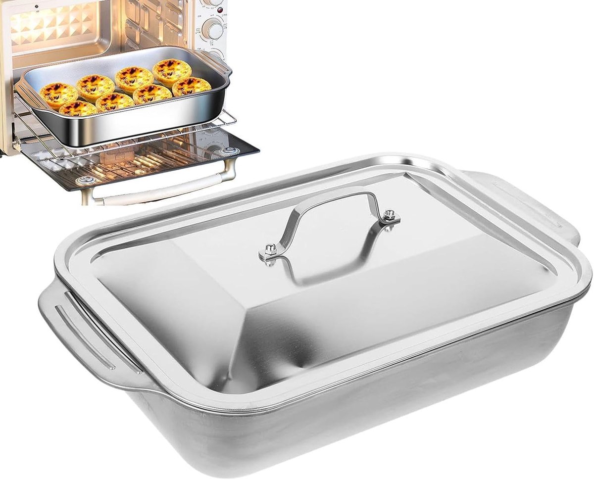 Pan Met Deksel Roestvrijstalen Braadslede | Anti-aanbak Grillpan voor Groenten Vlees Vis BBQ Buiten Koken Kamperen