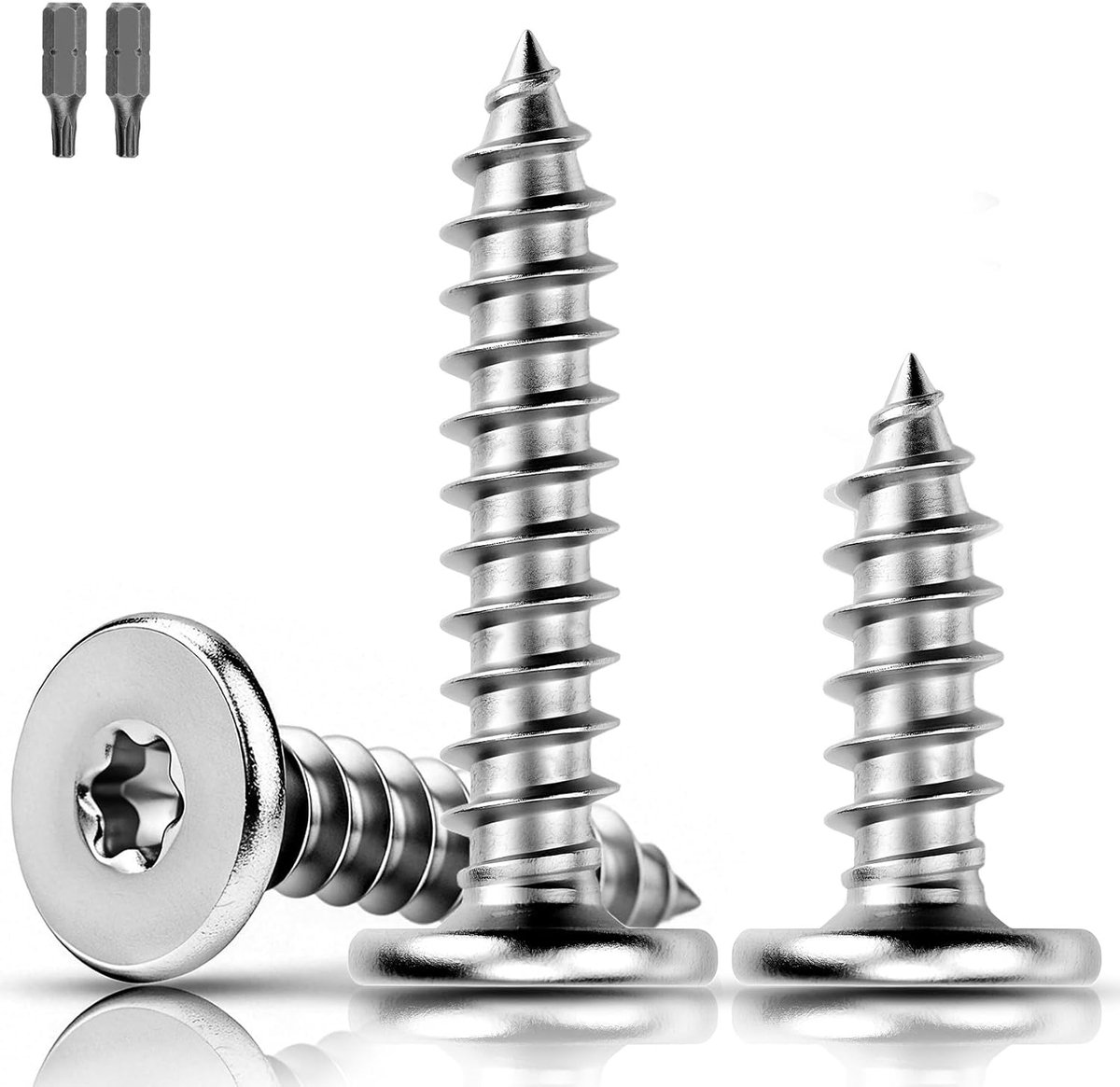 Houtschroeven, roestvrij staal, M3 x 16 mm, zelftappende torx-schroeven, 304 roestvrijstalen schroeven, platte kopschroeven, plaatschroeven
