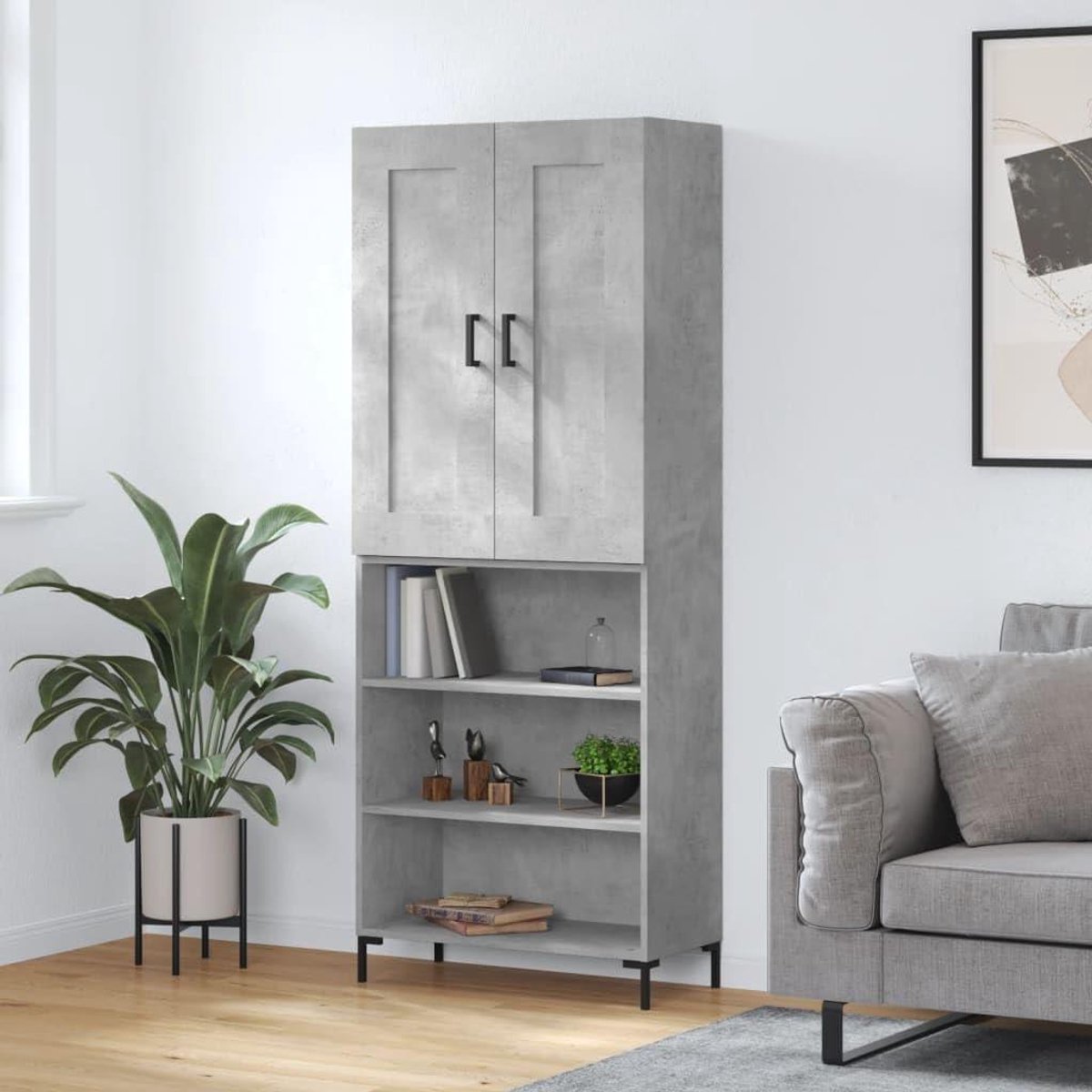 Highboard met Deuren - Opbergkast Woonkamer - Spullen Opbergen - Veel Opbergruimte - 695 x 34 x 180 cm - Betongrijs