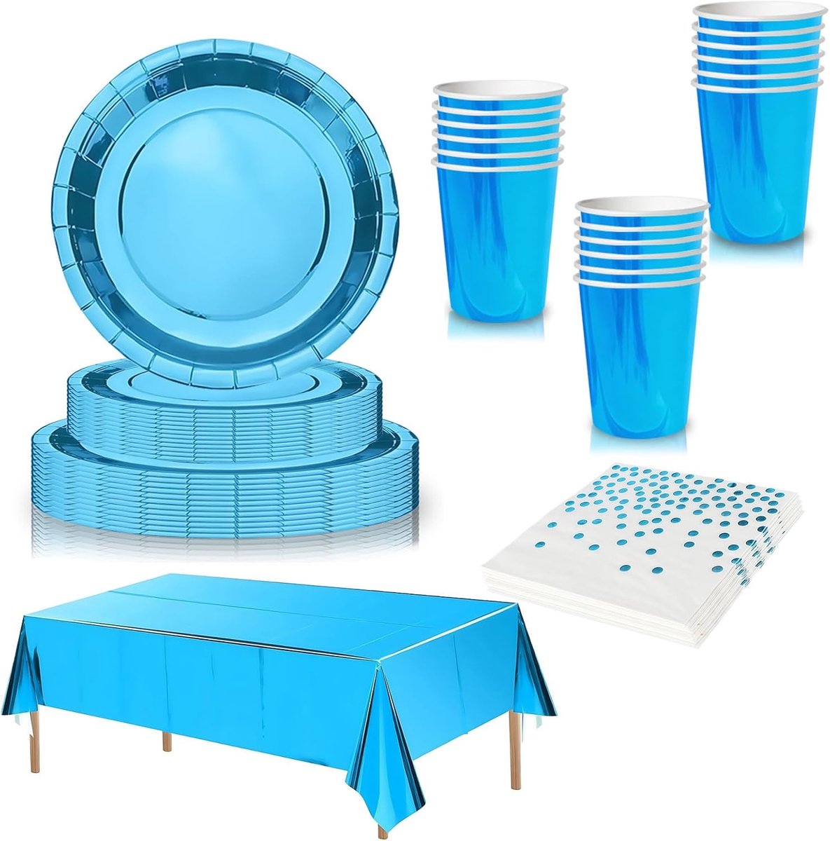 65 stuks tafeldecoraties voor haar meisjes hem jongens, verjaardagsservies, feestdecoraties met borden en servetten, papieren bekers, tafelkleed (bronzing-turkoois)