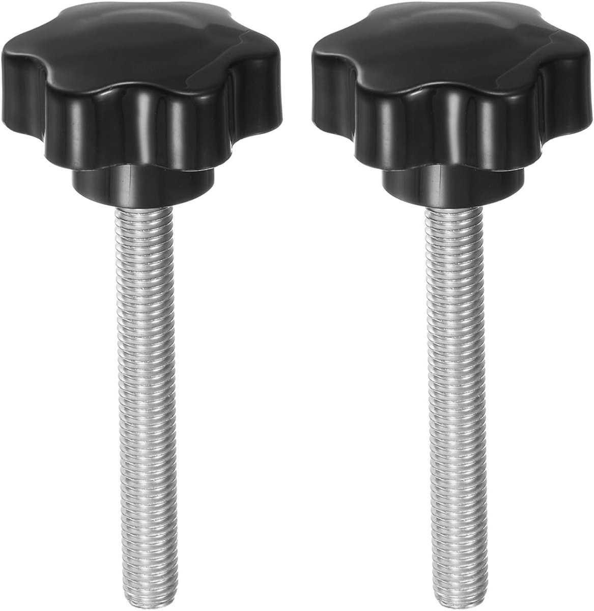 2 stuks sterknoppen M10 x 80 mm schroefdraad schroef roestvrij staal 304 46 mm kunststof draaiknop spanknop gekartelde kopschroef handmatige 6-sterren schroef handvat, zwart
