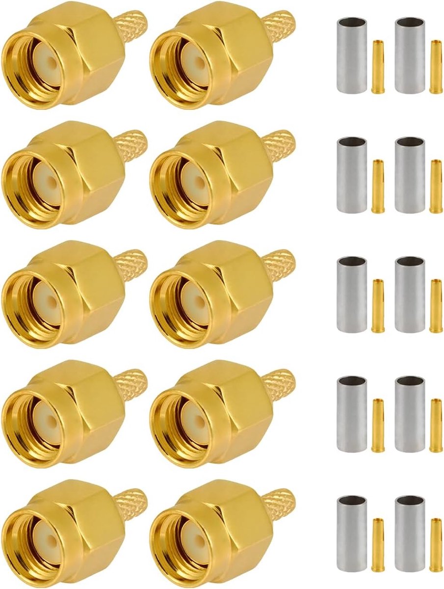 10 PCS RP SMA Connectoren RP SMA Mannelijke Krimp Connector voor RG316 RG174 RF Coax Kabel