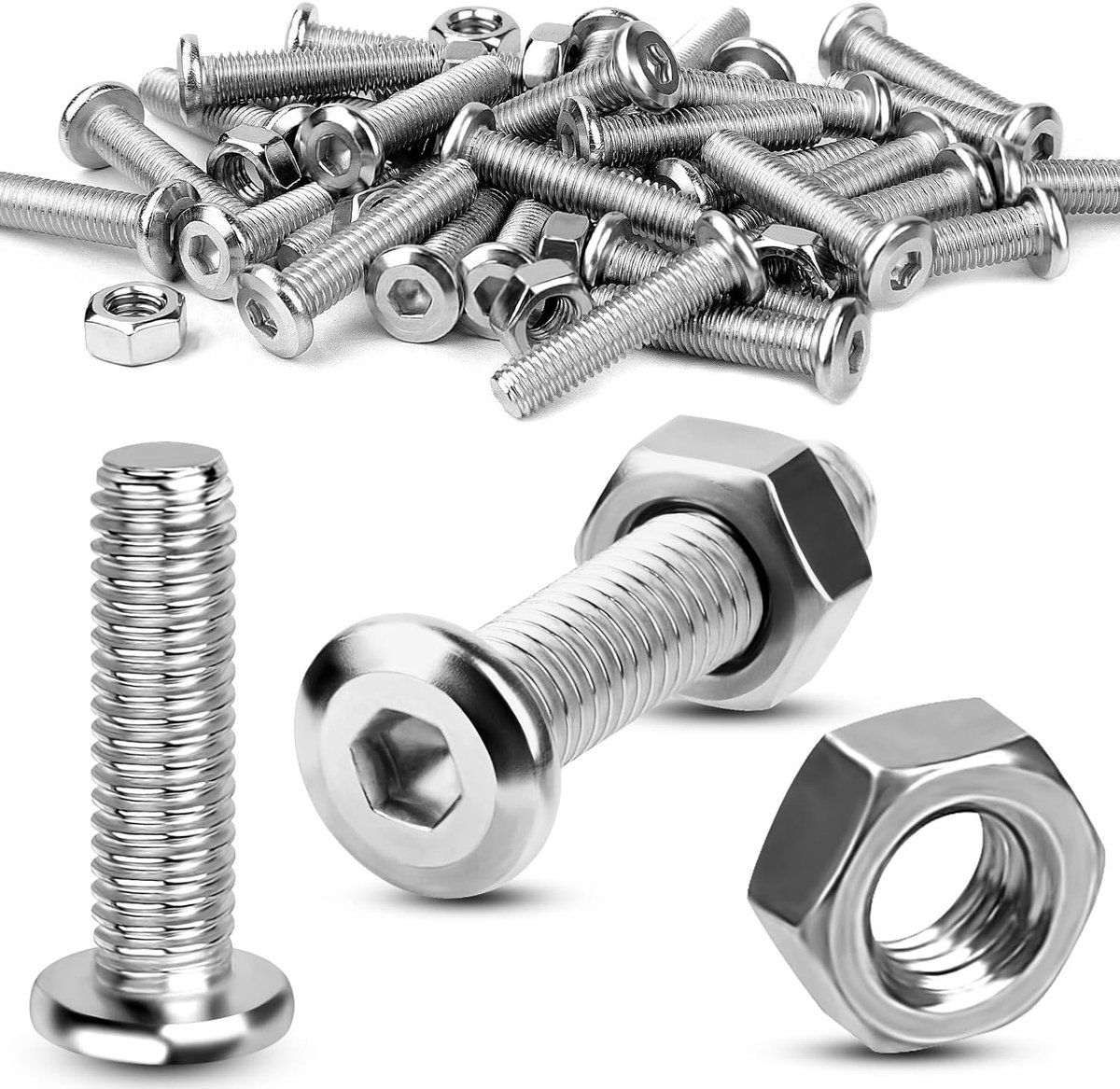 Sets roestvrijstalen schroeven zilver platkopschroeven zeskantschroeven M8 draadschroeven inbusschroeven voor meubelreparatie hout werkbank DIY