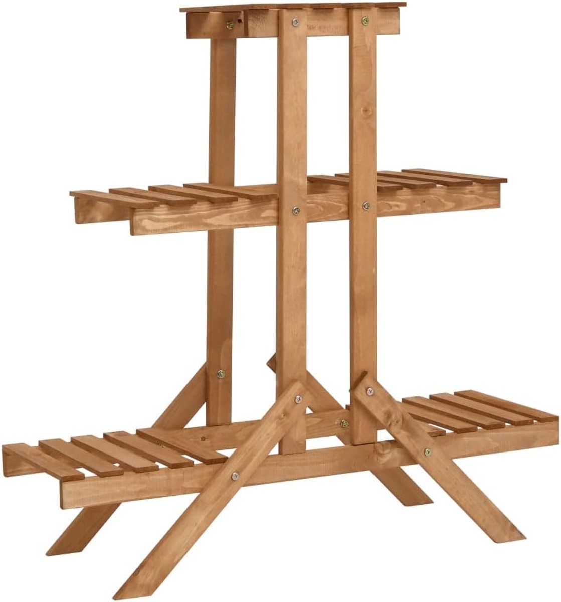 Plantenstandaard van massief dennenhout, 83 x 25 x 83 cm, bloemenrek met 5 planken voor potplanten, stabiel en duurzaam voor woonkamer, tuin, veranda of terras