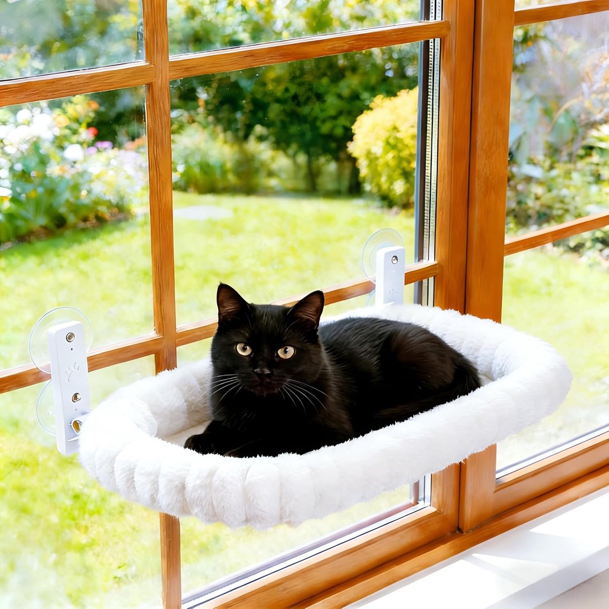 vensterligstoel, opvouwbaar, met 4 zuignappen, stabiel kattenbed en hangmat voor vensterbank tot 20 kg, machinewasbaar, wit/grijs (wit, L-52 cm)