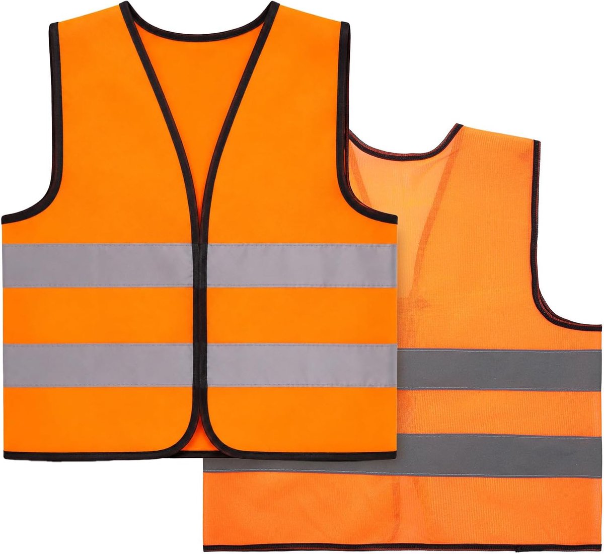 veiligheidsvest voor kinderen, veiligheidsvest met hoge zichtbaarheid, reflecterend werkvest met twee strepen voor kinderen bouwpak fietsen skiën (oranje)