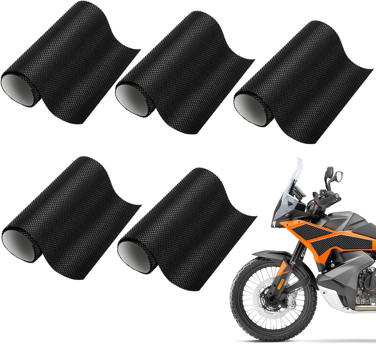 5 stuks tankpads voor motorfiets, 10 × 25 cm, tankbescherming, universele tankbescherming, tanksticker, carbon, motoraccessoires, antislip en gesneden, beschermt je motorfiets tegen wrijving