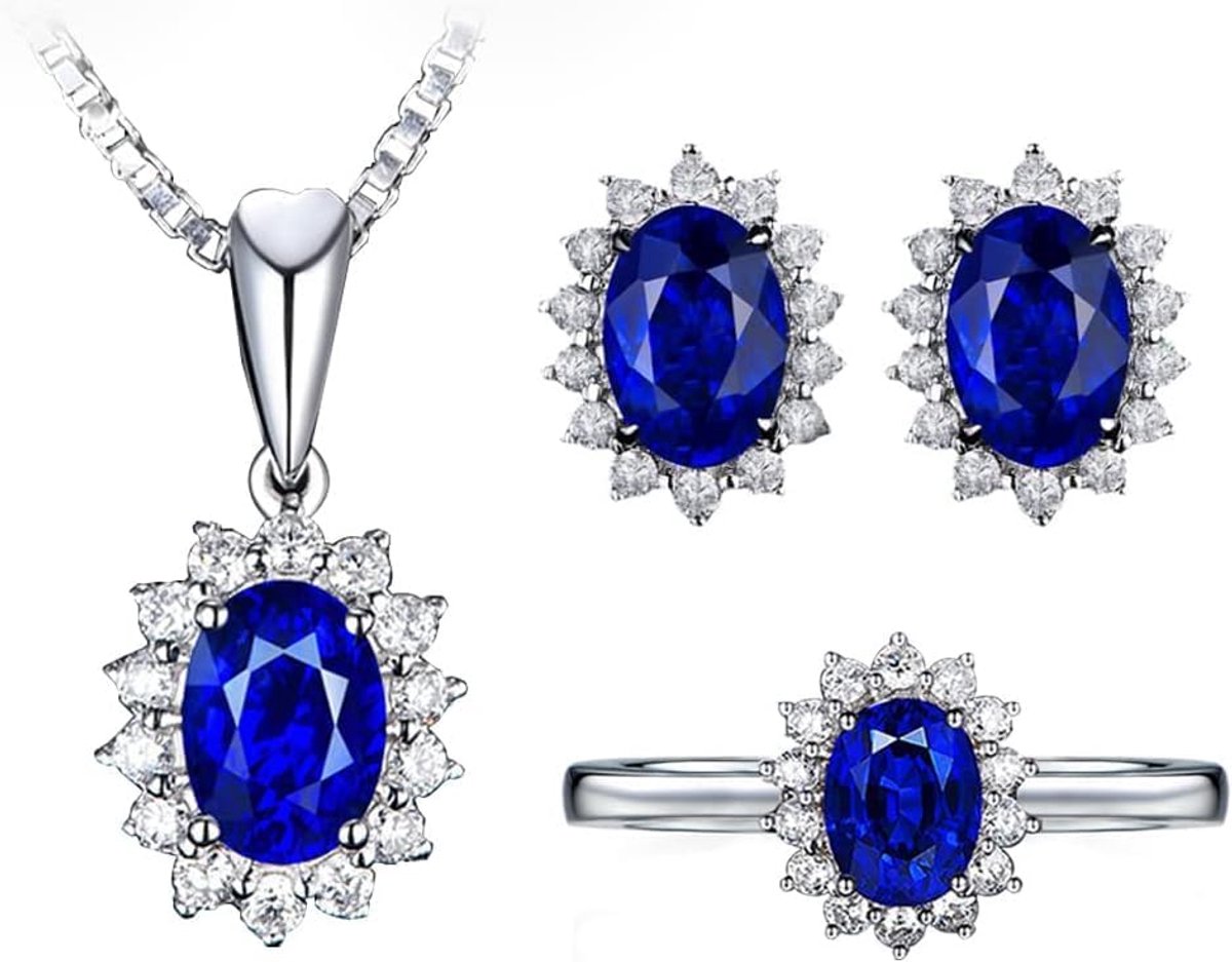 Sieradensets voor dames en meisjes, zirkonia, 925, druppelketting, zilver, oorbellen, open ring voor bruiloftssieraden, verjaardagscadeau