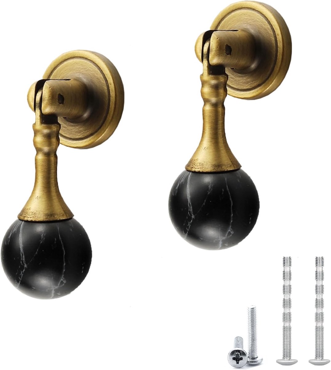 2 stuks antieke kastgrepen in druppelvorm, vintage hanggrepen, decoratieve handgrepen van walnoothout, moderne knoppen voor kasten, kledingkasten, commodes en andere meubels (zwart)