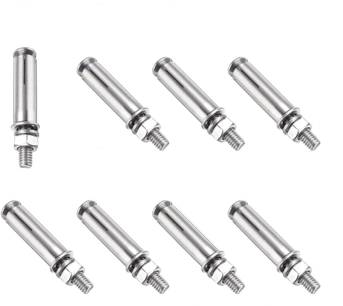 M6 x 50 mm uitbreidingsschroeven, 8 stuks 304 roestvrijstalen uitbreidingsschroeven voor muur, cement, baksteen, gipsplaat, airconditioning, zilver