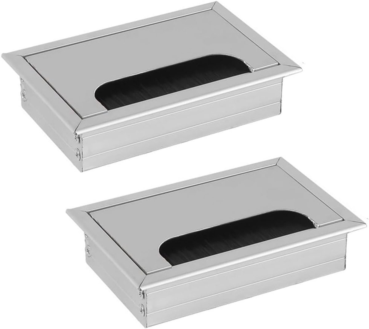 2 stuks kabeldoorvoer van aluminiumlegering voor bureau, kabeldoorvoer rechthoekig 80 x 120 mm met borstelafdichting van aluminium voor tafeldoorvoer