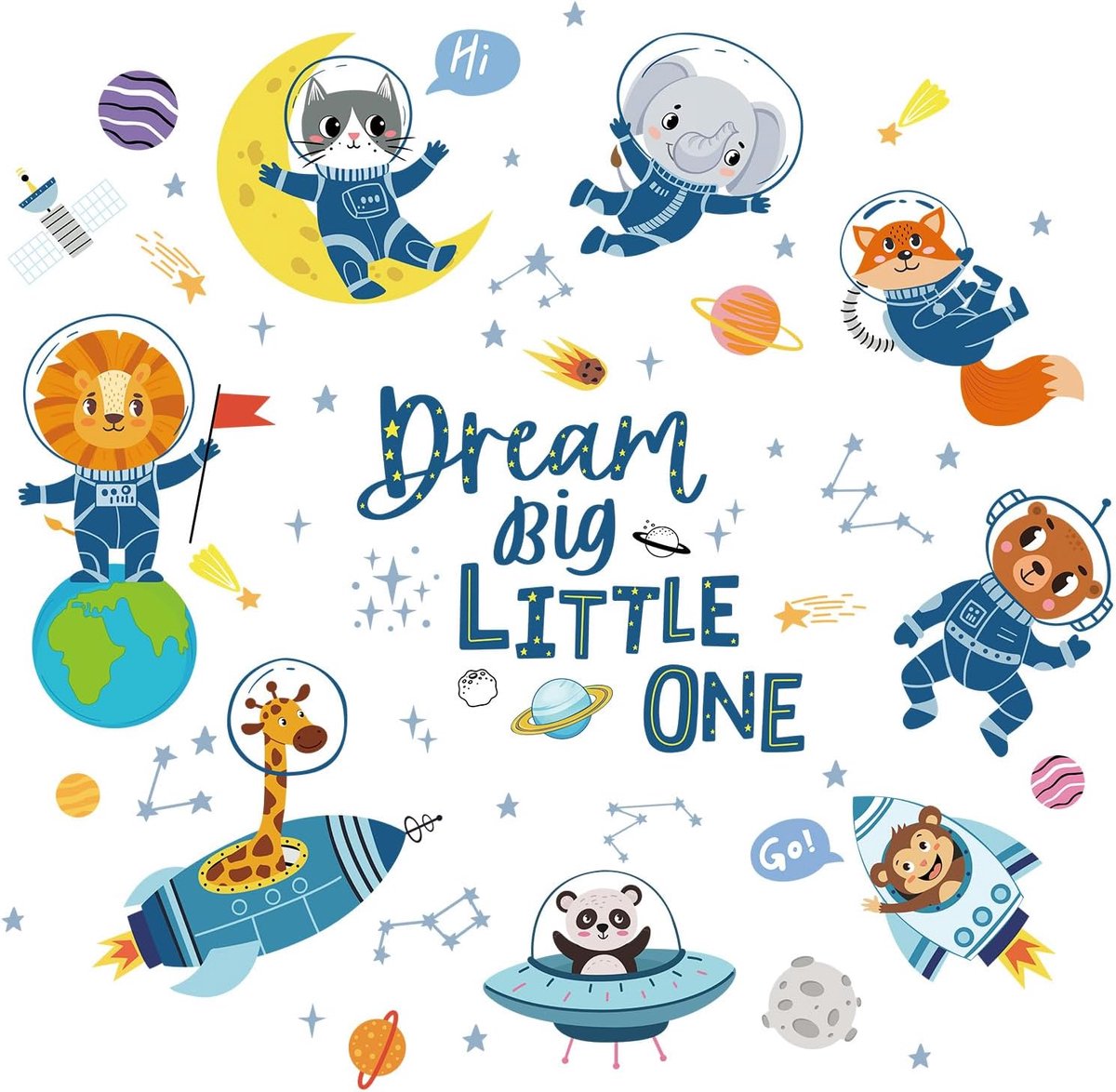 Muurstickers Dream Big Little One Citaat Muurstickers Ruimte Thema Peel en Stok voor Kinderen Kinderkamer Slaapkamer Klaslokaal