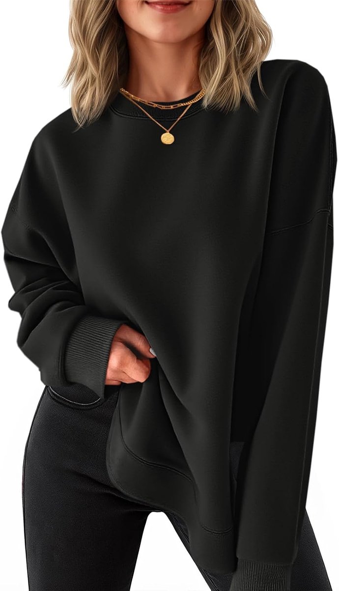Pullover voor dames, ronde hals, lange mouwen, sweatshirts, zijsplit, lange mouwen, elegante basic trui, losse tuniek, tops, casual bovenstuk