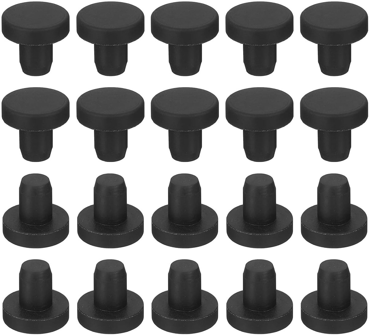 METERXITY Set van 30 zwarte rubberen stopstopstoppen, 7 mm ronde waterdichte knoppluggaten voor 6,5-6,8 mm/0,26-0,27 inch gat, T-vormige zachte flexibele rubberen stoppersset voor flessenbuizen
