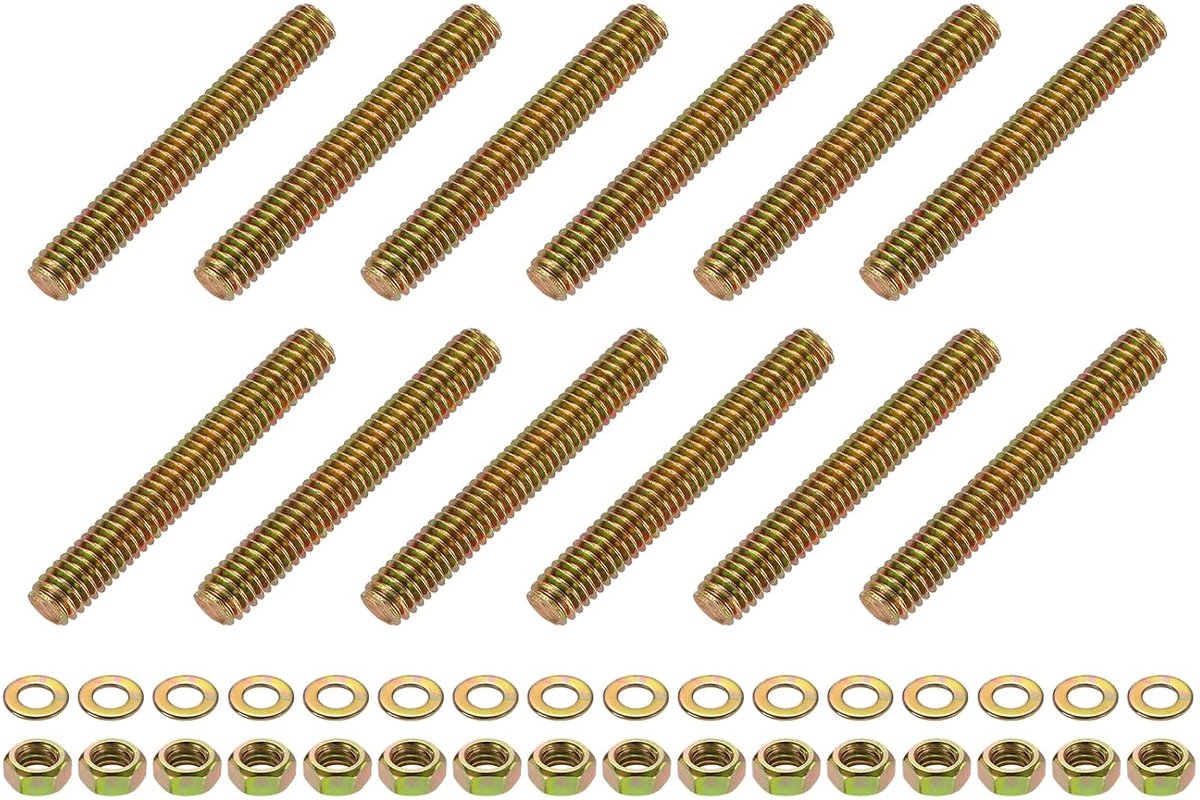 12 stuks volledige schroefdraadstangen 5/16 inch UNC x 2-1/4 inch lengte zinkgecoate koolstofstalen volledige schroefdraadstangen met moeren en sluitringen voor klemmen hangers U-bouten