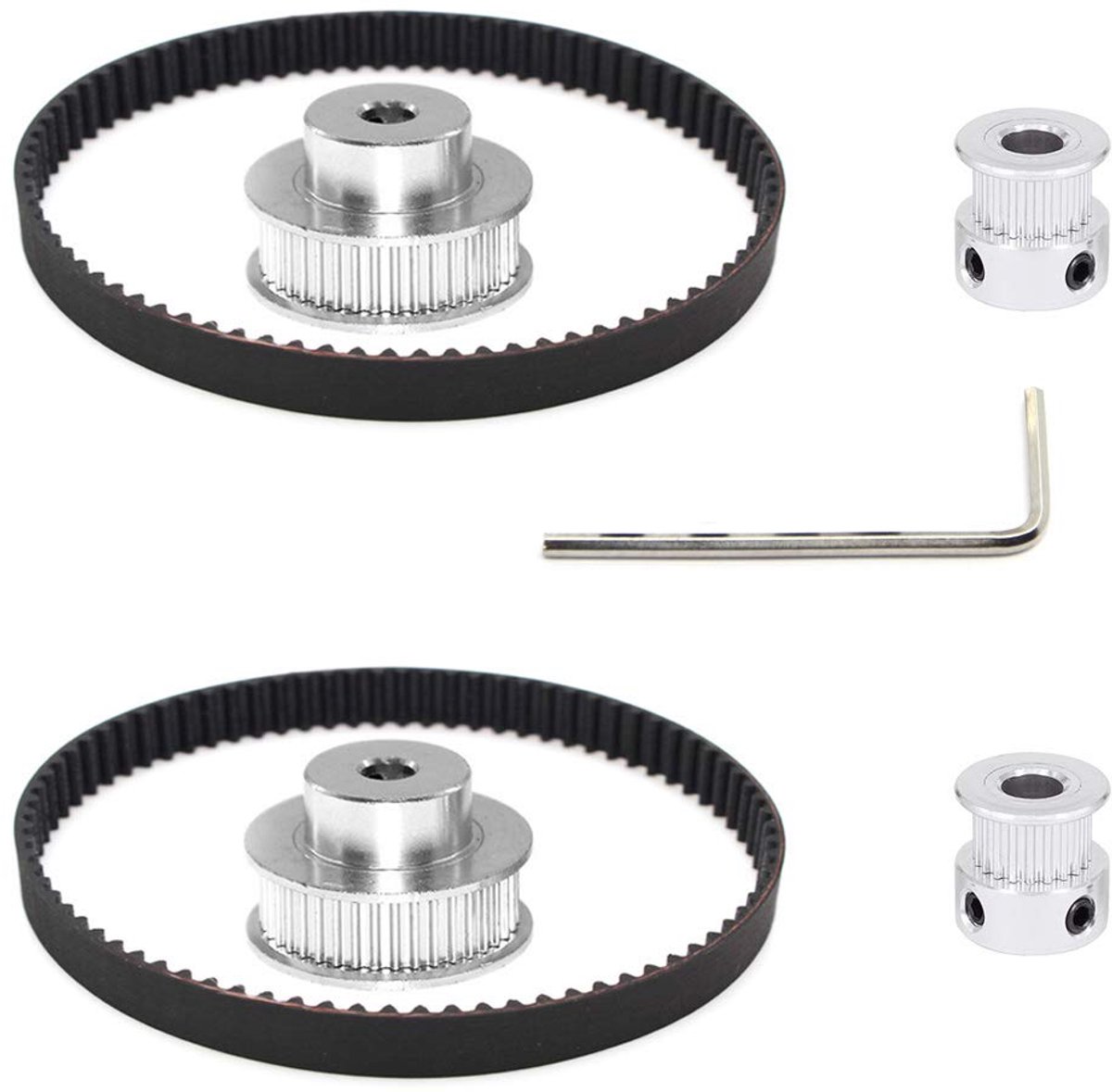 2Kit 2GT Synchrone Wiel 20 & 40 Tanden 6.35mm Boring Aluminium Timing Katrol met 2 stks Lengte 200mm Breedte 6mm Riem (20-40T-6.35B-6)