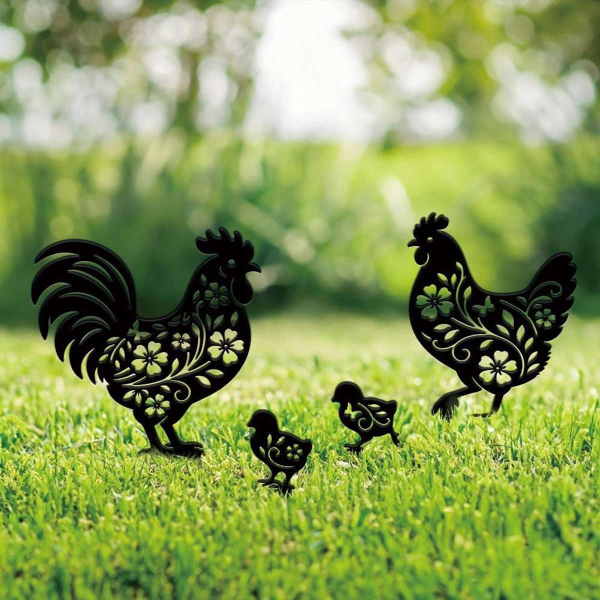 4 STKS Kip Metalen Tuin Yard Art Decor Zwart Silhouet Outdoor Iron Art Decoratie Tuin Stakes Standbeelden Ornament Ambachten voor Achtertuin Parken Gazons Buitenruimtes